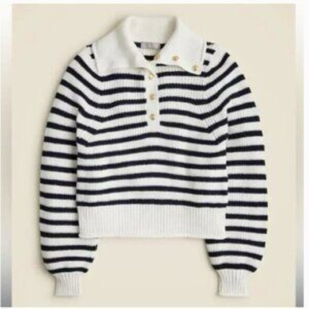 NWT JCrew Ribbed cotton button-collar sweater in stripe—Size Medium